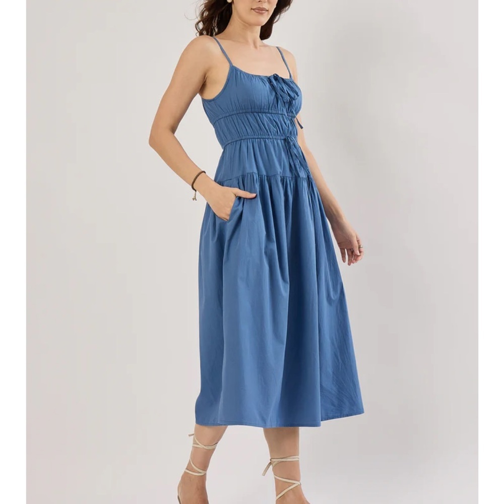 Sim & Sam tie front milkmaid poplin midi Dress - Picture 3 of 6